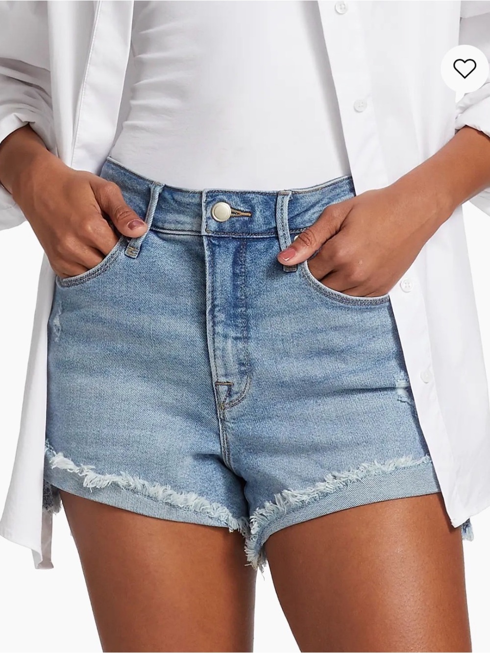 Good American Good Curve Indigo High-Rise Distressed Jean Shorts